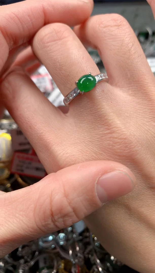 银S925镶嵌戒指翡翠5          7