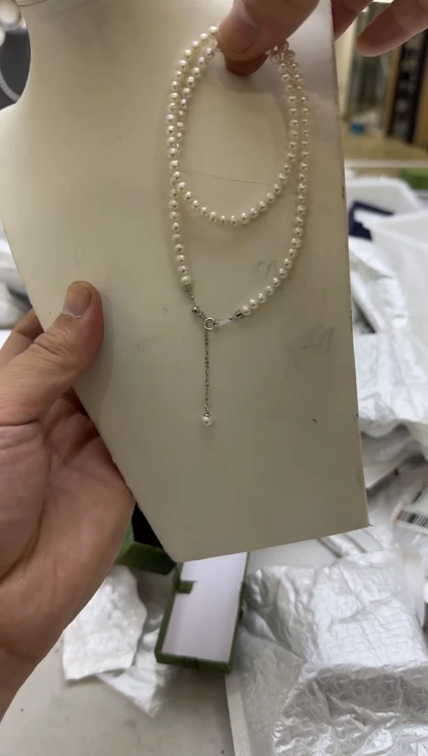 淡水珍珠银S925镶嵌项链4-5mm 吊小珠-孤品