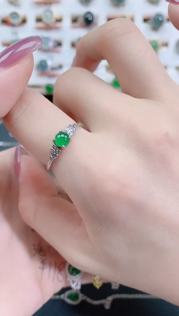 银S925镶嵌戒指翡翠天然翡翠