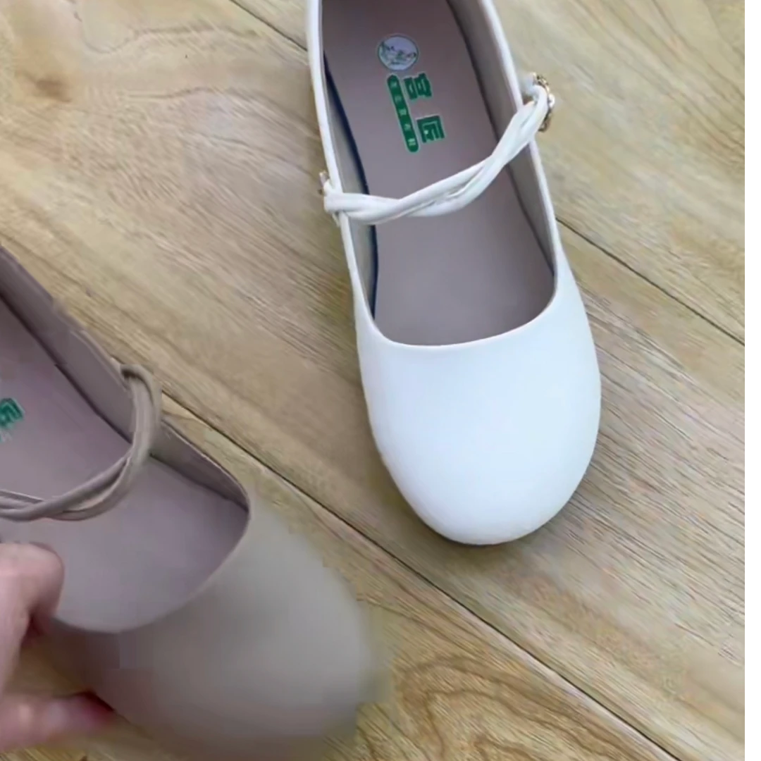 百搭夏季纯色女士单鞋圆头透气软底