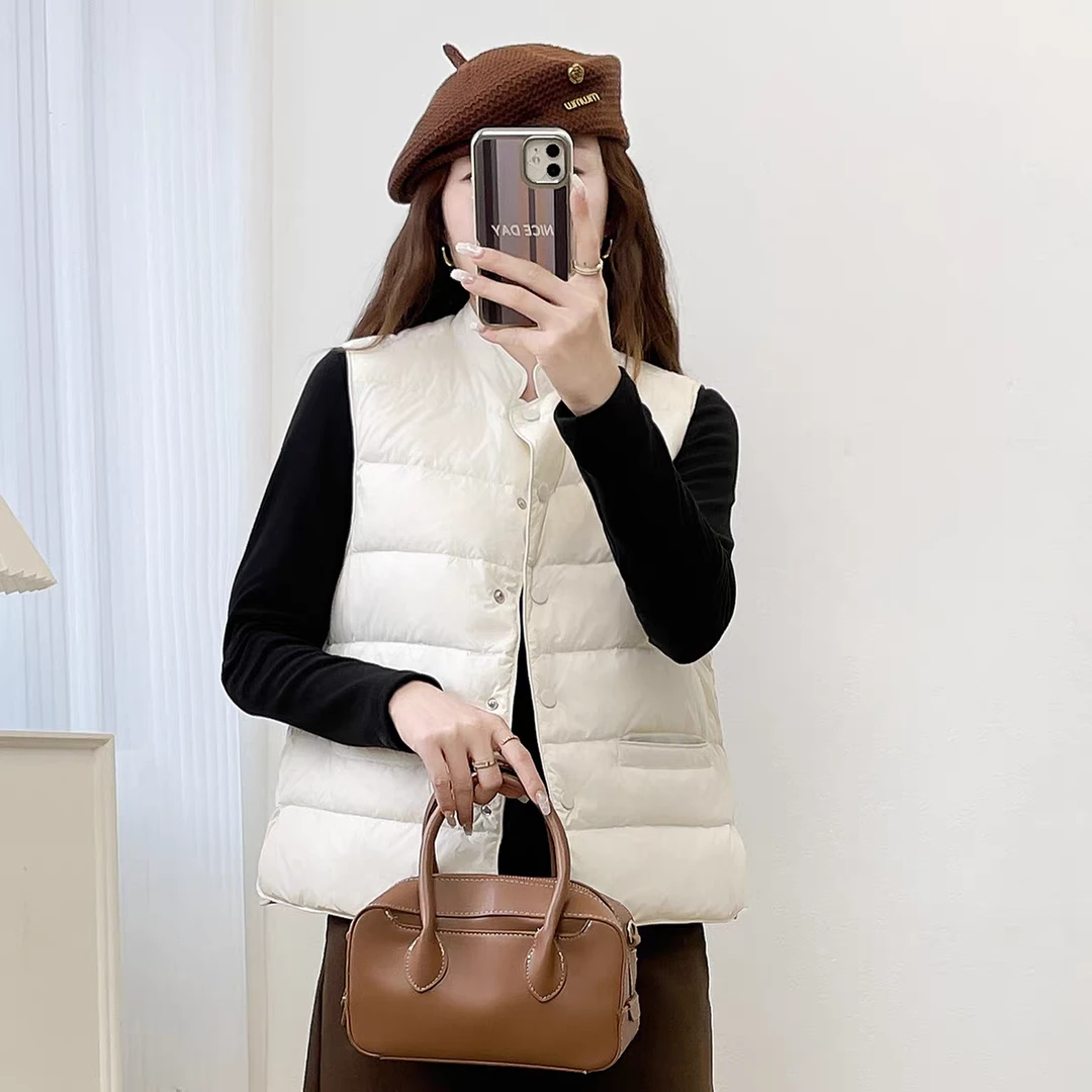 2025新款90白鸭绒秋冬短款立领羽绒马甲保暖内搭羽绒服