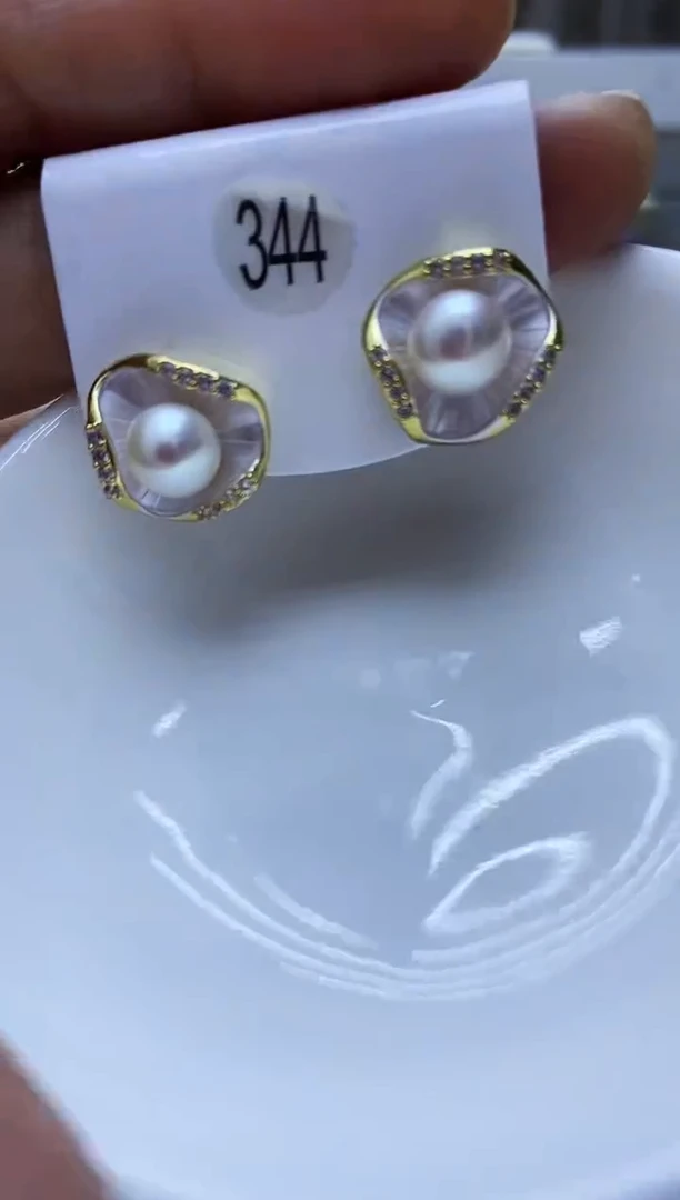 银S925镶嵌淡水珍珠耳饰344