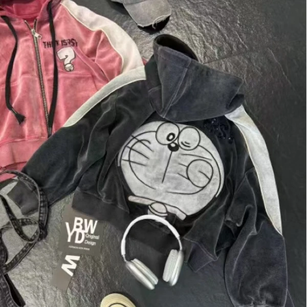 二龙欧货2店【蓝胖子连帽加绒外套设计师潮牌】2372