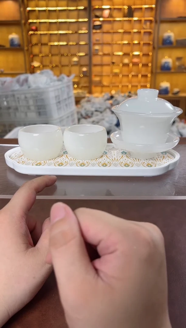 瓷片鸣盏居11111琉璃盖碗+2杯+茶盘