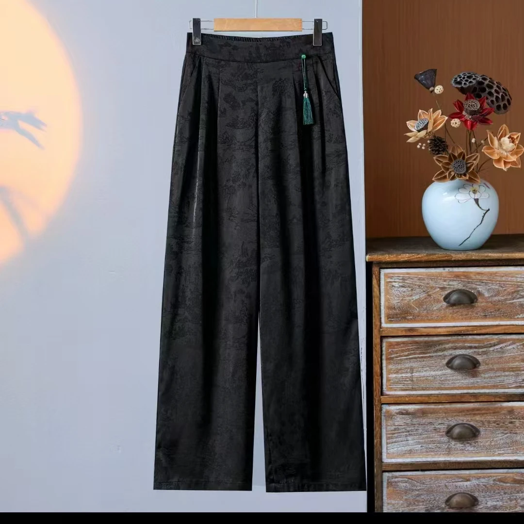 提花逸风】25春夏高腰裤子百搭气质时尚垂感直筒裤显瘦复古流苏