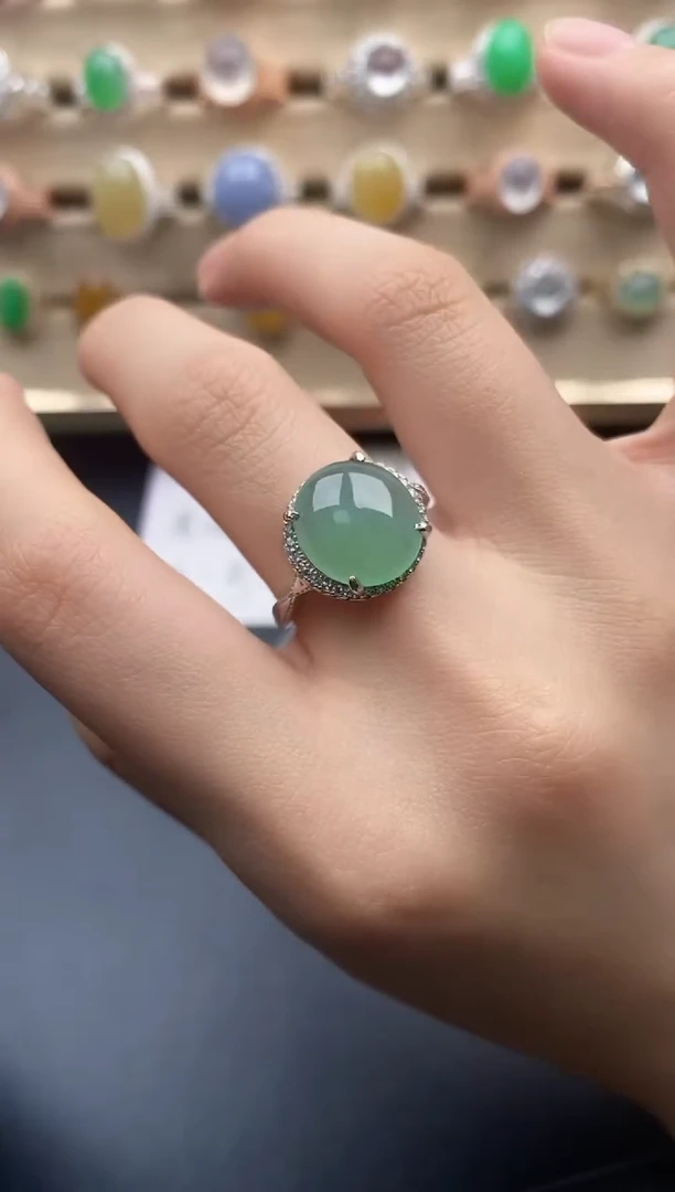 银S925镶嵌戒指翡翠一物一证一礼盒