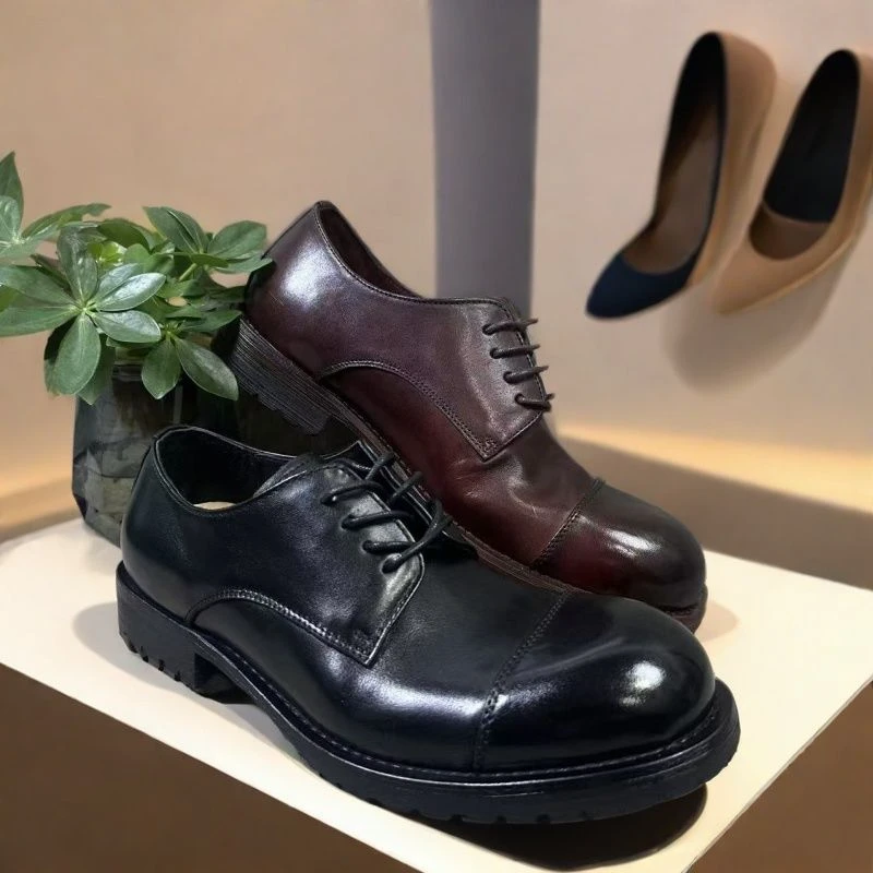 男士三节头马皮商务手工休闲透气皮鞋正装圆头男鞋德比英伦结婚