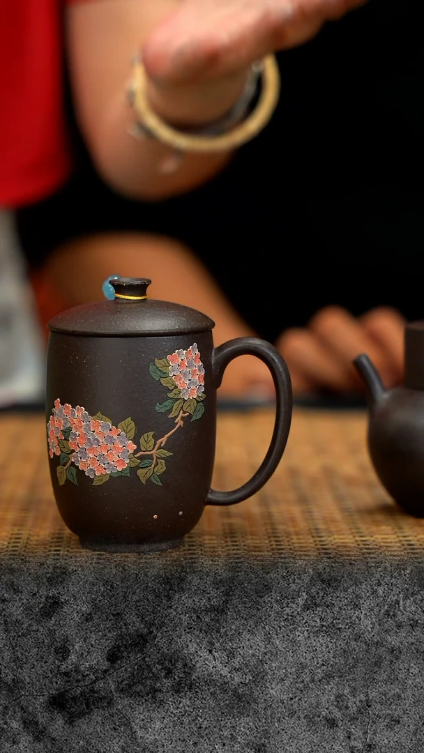 紫砂 宜兴紫砂 IF 绣球花 盖杯