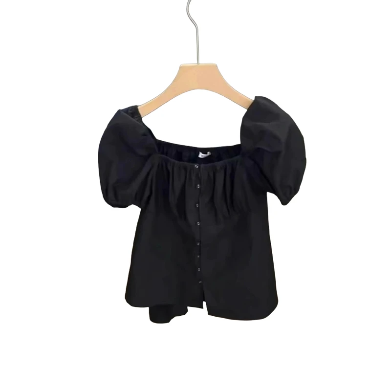 一直在被夸，好美！方领泡泡袖衬衫女夏季小个子气质百搭短款上衣