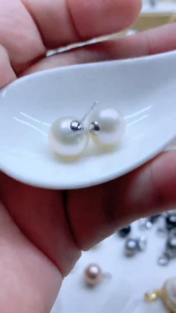 银S925镶嵌耳饰淡水珍珠11-12mm