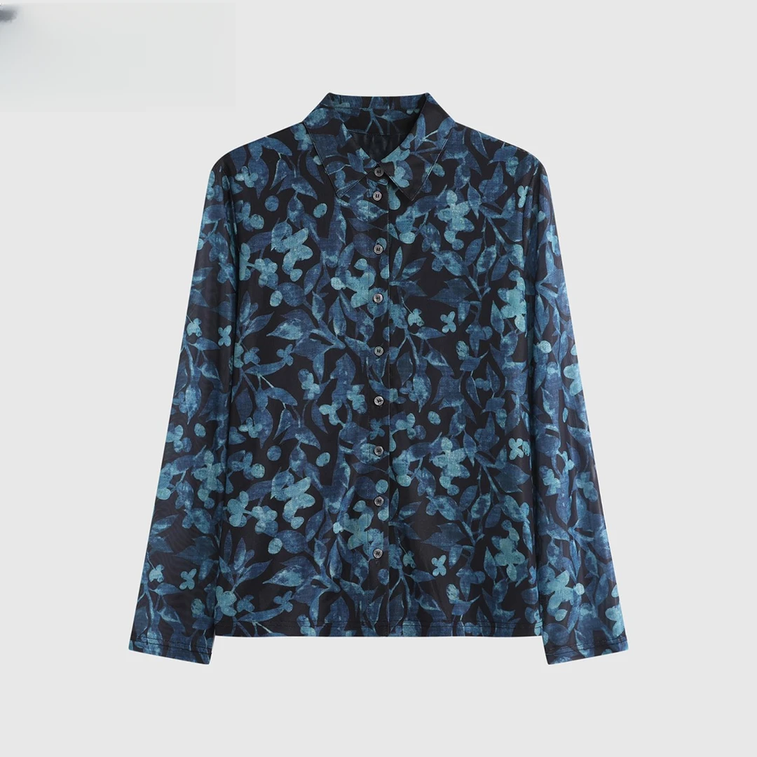 春季爆款时尚减龄黑色波点印花衬衫女韩系高级感修身显瘦休闲衬衣