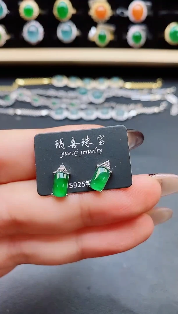 翡翠银S925镶嵌耳饰5085050