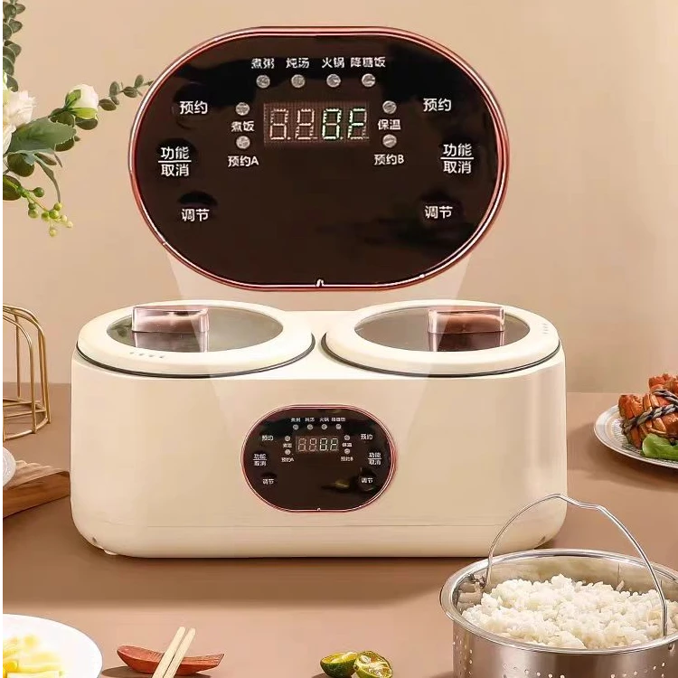 F307智能预约双胆电煮锅家用多功能煲汤低糖不粘1-2-3人电饭锅