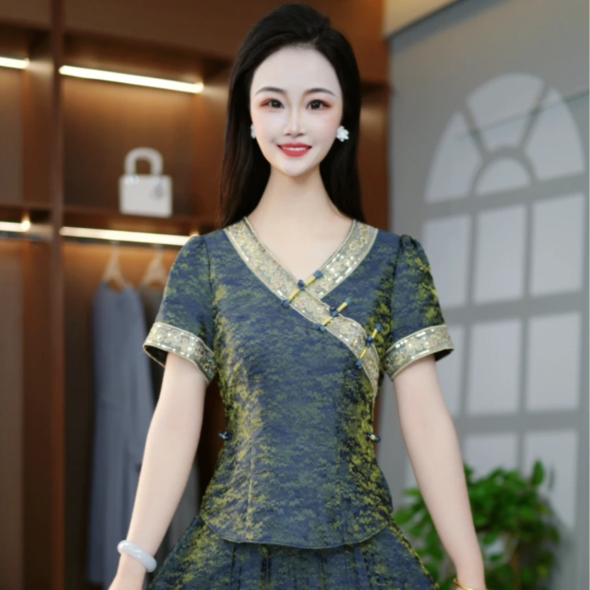 2025新款夏季时髦洋气高贵精致奢华收腰百搭显瘦套裙两件套M-4XL