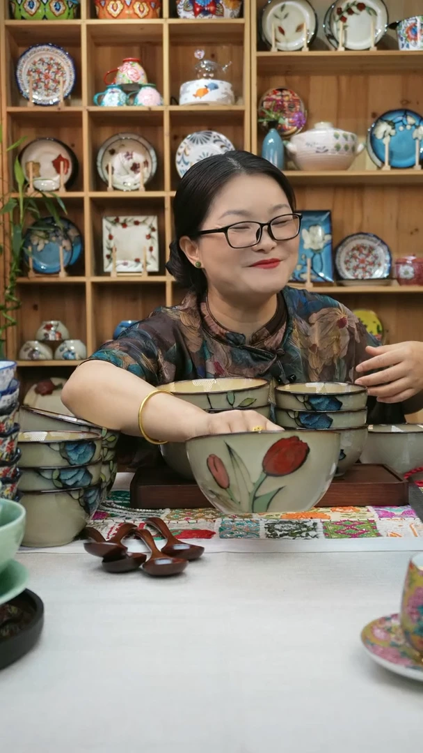 瓷片小可高温陶瓷餐具一组两只面碗