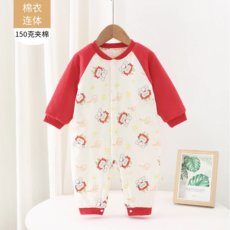 水洗棉花衣新生儿秋冬连体衣无骨保暖加厚爬服长袖舒适外穿长爬
