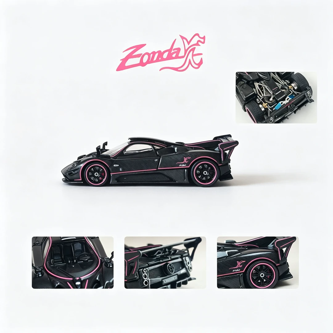 犀牛RM 1:64 帕加尼 宗塔 Zonda JC粉 1of1 磁吸后盖合金汽车模型