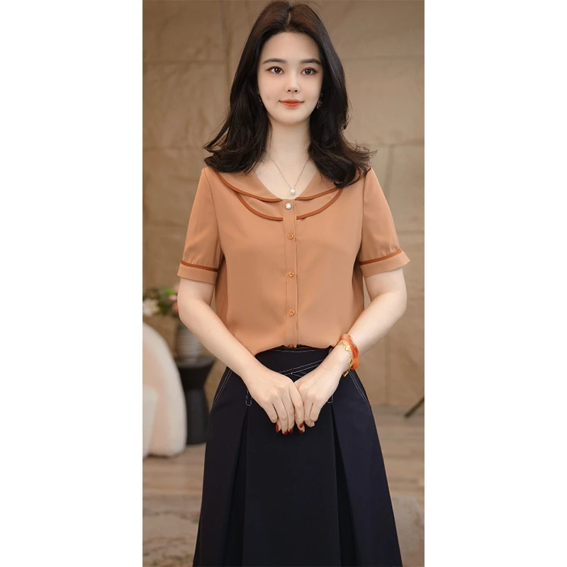 【小陈甄选】欧若风8592318奶橘色气质休闲时尚薄款衬衫设计感百搭