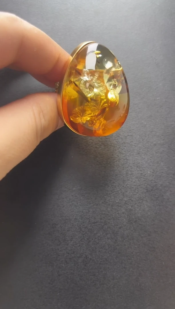 未镶嵌琥珀裸石花珀戒指