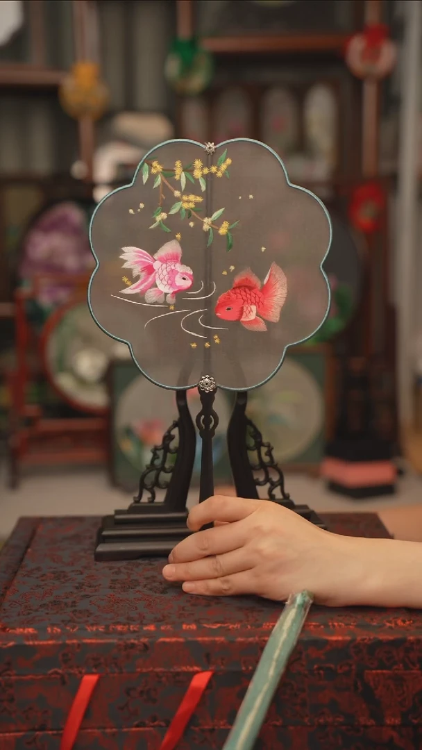扇子团扇 绣花双面非遗