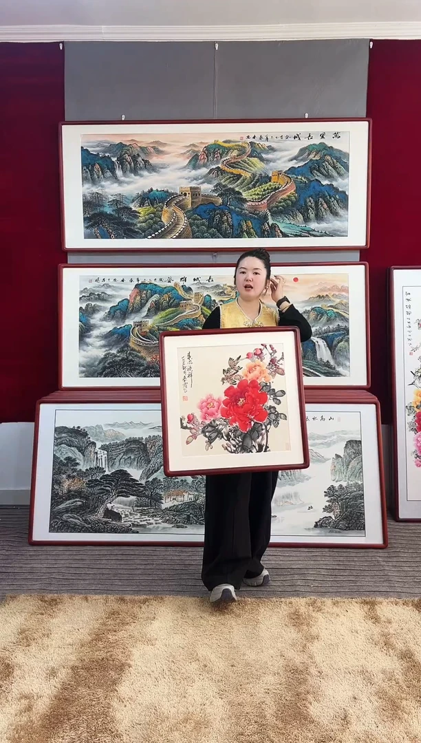 国画手绘牡丹63*63尺寸