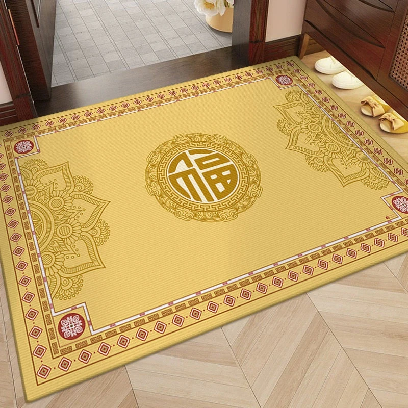 黄色开运门垫金色地垫入户门垫中式福字门口进门脚垫地毯换鞋垫