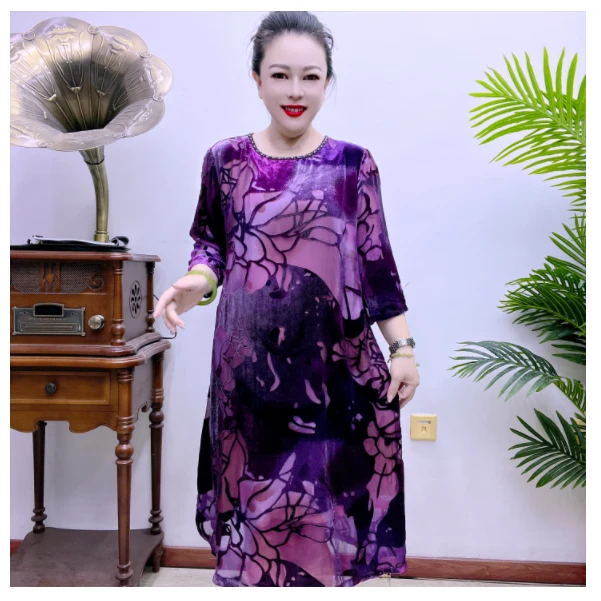 桑蚕丝连衣裙中老年高端大码时尚气质43A2063