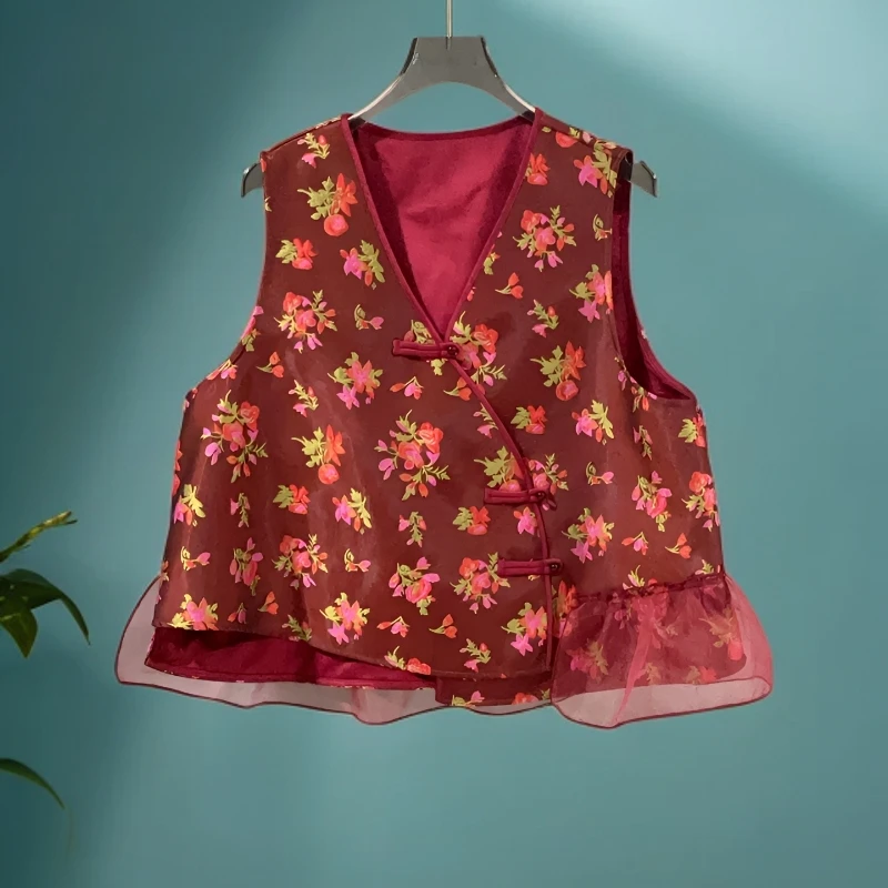 提花刺绣高定复古短款民族风透气女国风秋款马甲