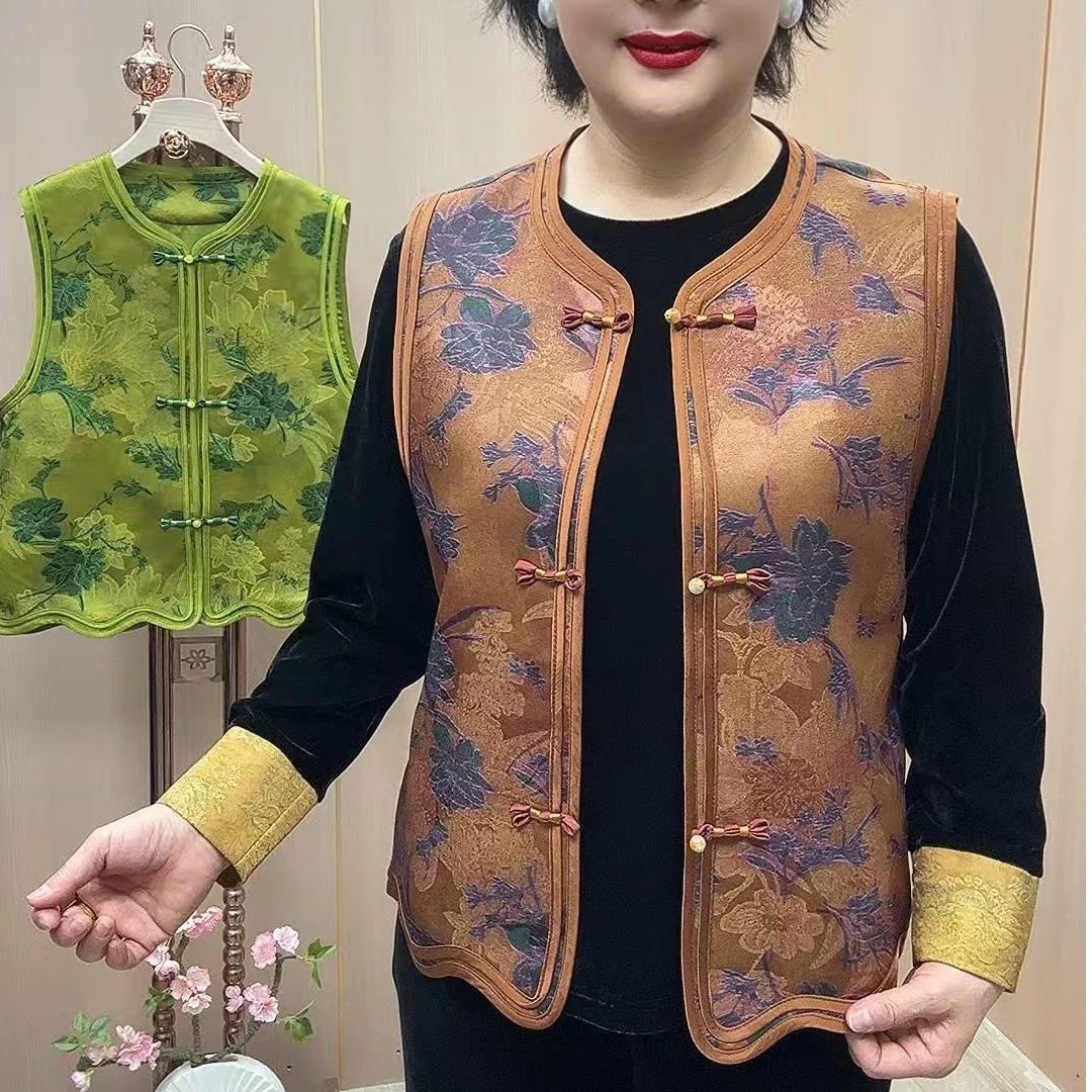 M#9225单马甲长60-66中老年女装妈妈装新中式复古国风单马甲