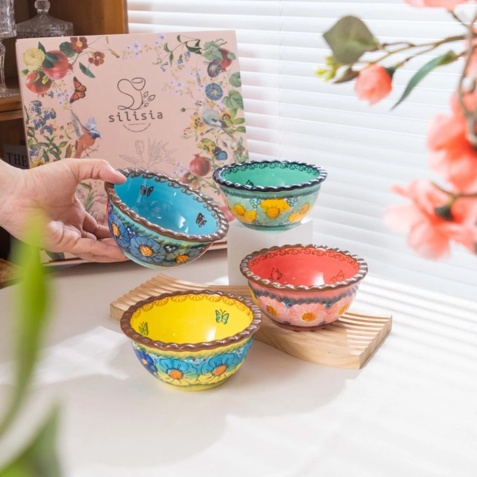 【西里西亚】手绘色彩琉璃-5英寸波浪碗（4个装）