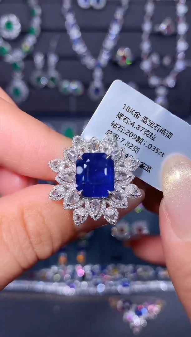 戒指蓝宝石18K金镶嵌4.87ct/AIGS/皇家蓝