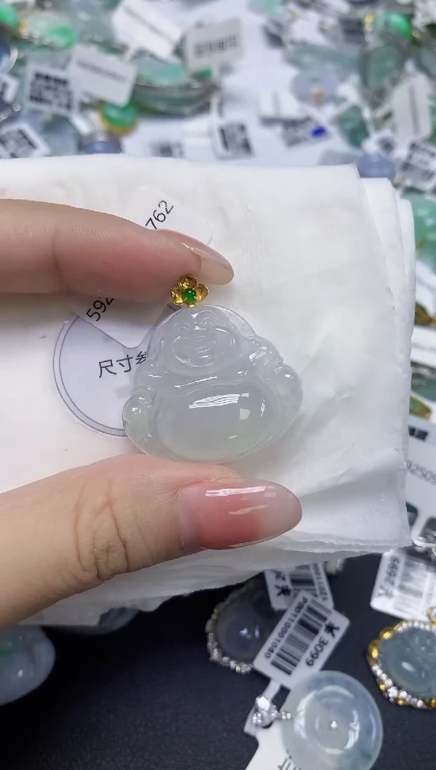 颈饰18K金镶嵌翡翠天然缅甸翡翠A货百元以上9元证书费自理