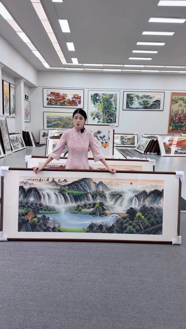国画手绘 旭日东升  219*88