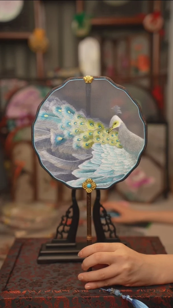 扇子团扇 绣花双面非遗