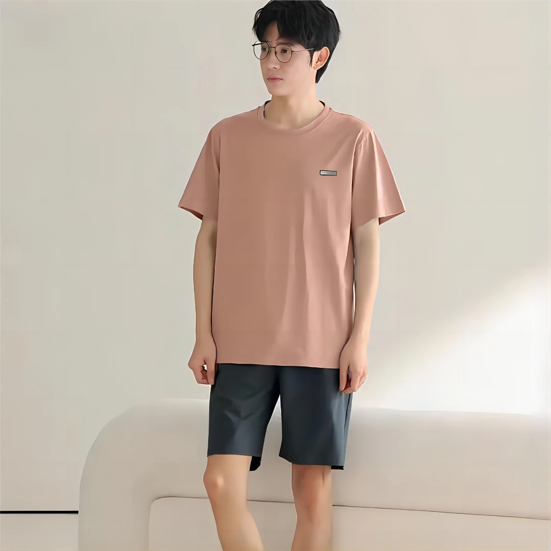 【莫代尔弹力棉线下实体门店】沙律福利清爽休闲男士睡衣短袖五分裤