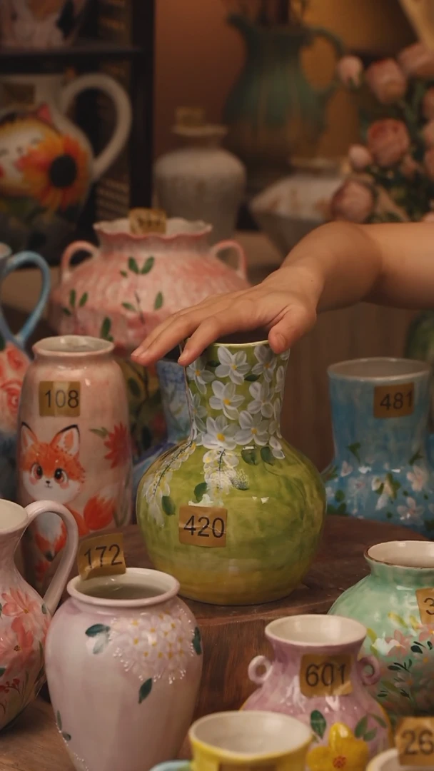 陶瓷420景德镇设计师手作花器摆件侘寂风