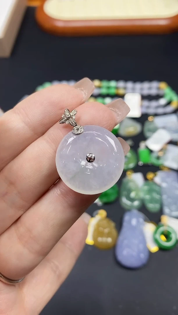 吊坠(不含链)18K金镶嵌翡翠平安扣18K金扣镶嵌@@CMT