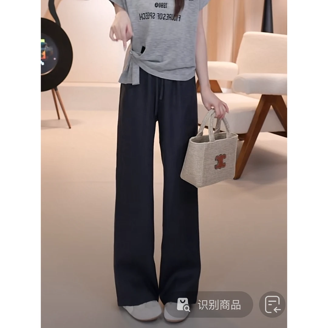 B5313春夏季新款时尚简约轻薄阔腿休闲亚麻裤垂感直筒裤