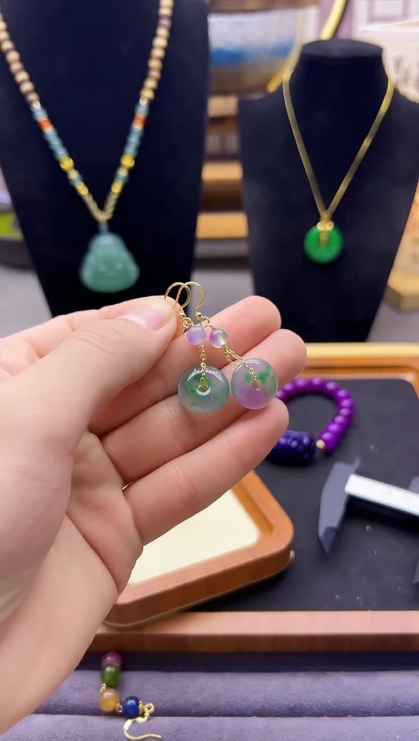 翡翠14K金镶嵌耳饰E234