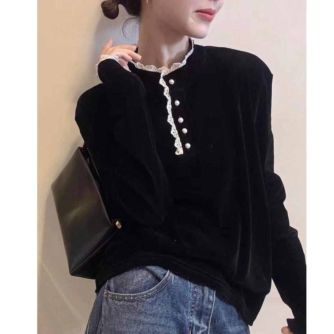 黑色丝绒打底衫女春秋冬新款时尚百搭洋气减龄修身显瘦内搭t恤潮