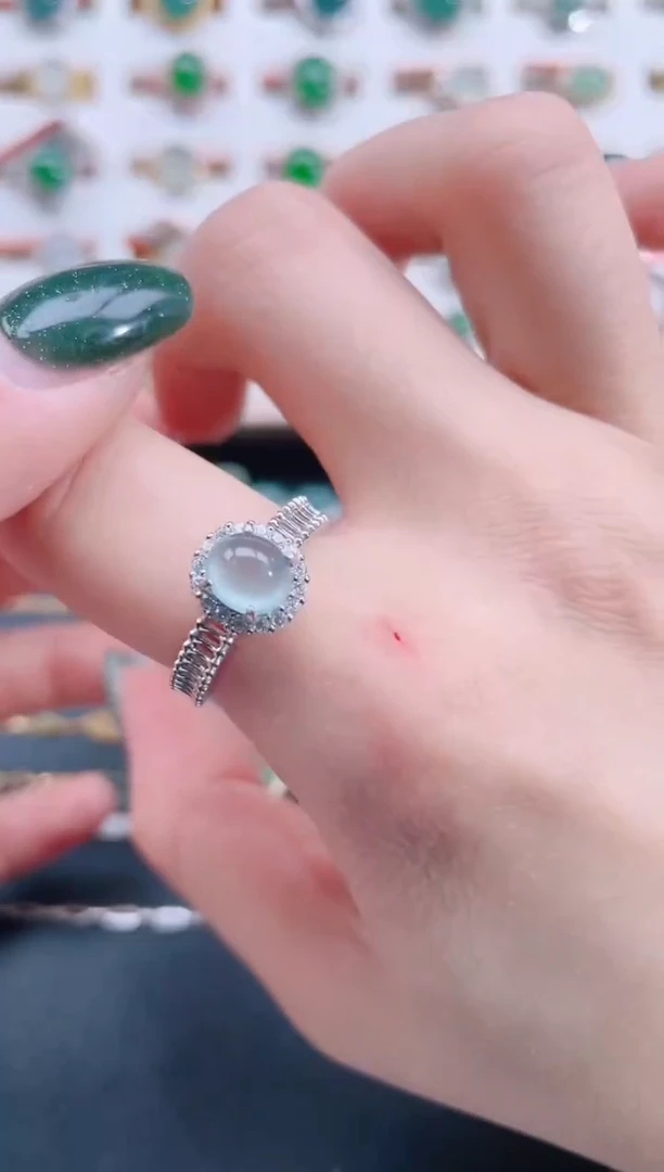 银S925镶嵌戒指翡翠天然翡翠