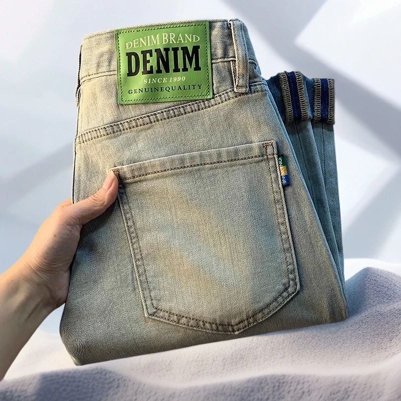 宾斯洛特新款九分牛仔裤美式休闲简约百搭修身小直筒弹力水洗裤子