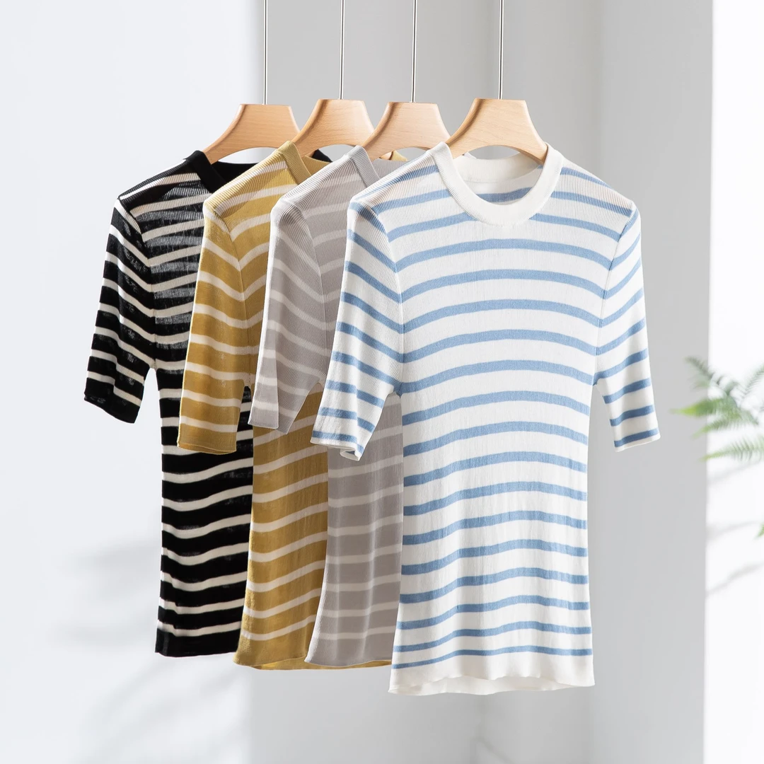 EP时髦微透0压云感 条纹正肩针织衫YY8079