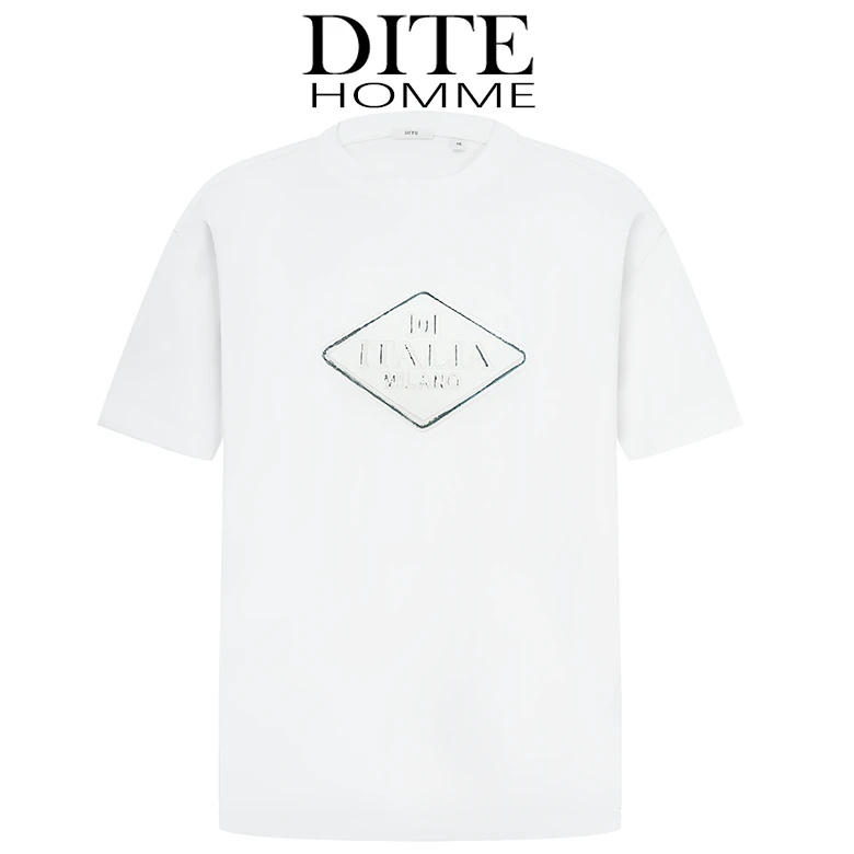 Dite新款男士夏季纯棉字母菱形印花时尚透气休闲舒适圆领短袖T恤