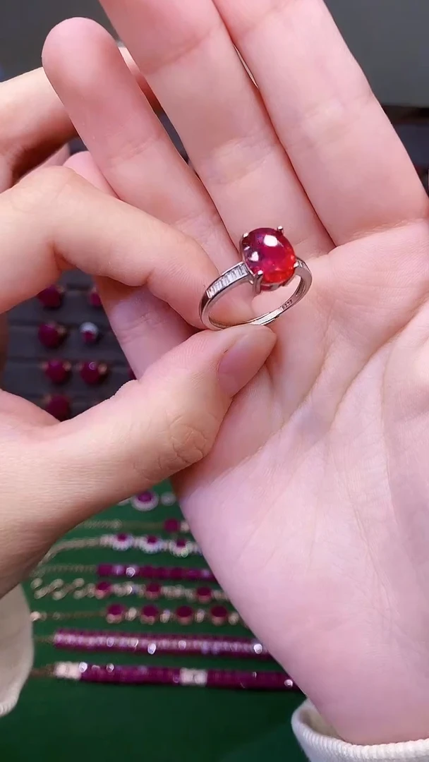 银S925镶嵌戒指红宝石145