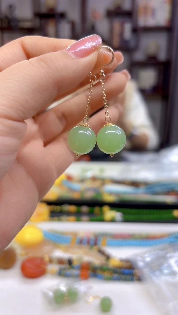 【闪购商品】和田玉耳饰14K金镶嵌E482