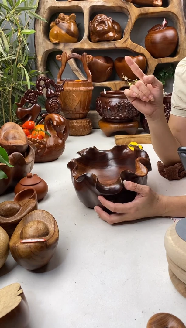 香樟木A26精品荷叶果盆/尺寸