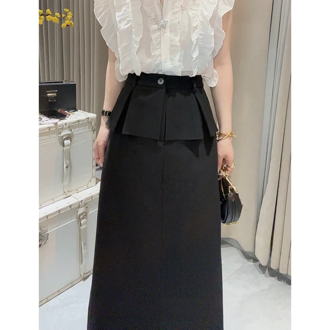 夏季休闲半身裙女气质显瘦时尚百搭个性假两件设计感半身裙9941