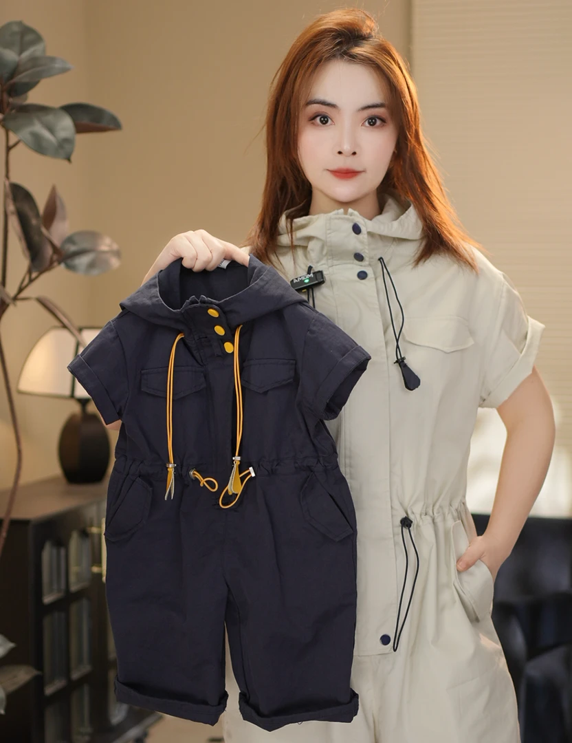 【现货原创潮流】2025夏款宽松韩版短袖儿童连体抽绳连体裤子88626