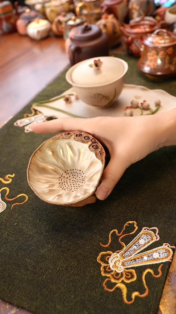茶壶紫砂张月 鎏银茶漏